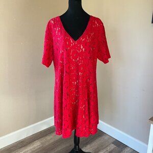 Gabby Skye Women's Lace Short Sleeve V-neck Swing Trapeze Dress - Red - 18W